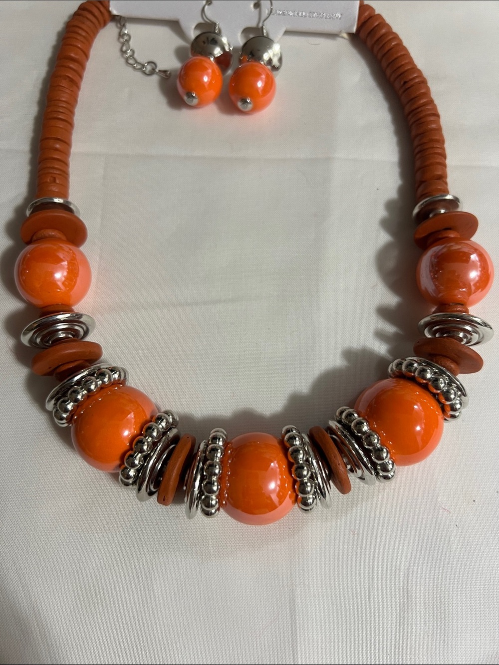 Fashion Jewelry Bold Orange Bead Necklace Earrings and Bracelet  Set